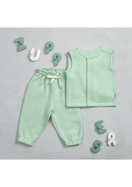 Organik Pamuk Yelek & Eşofman Altı Takım - Mint