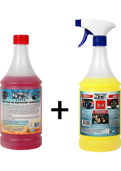 Oto Kalorifer ve Petek Temizleme Yağ Sök. Etkili 1 Lt & Motor Jant Döşeme 1 Lt