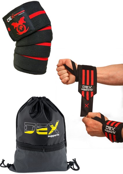 Wrist Wraps + Knee Wraps + Sackpack Antrenman 3'lü Set