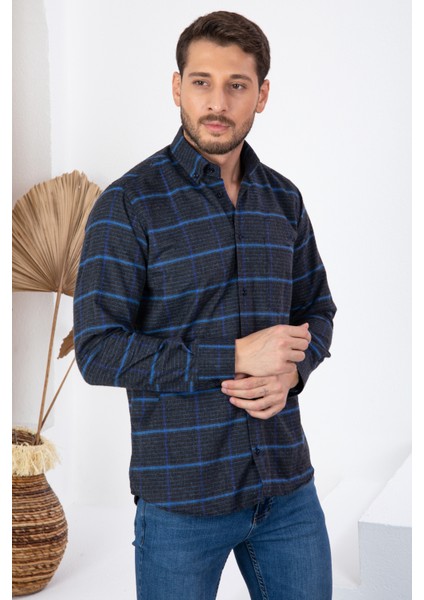 Erkek Siyah Kışlık Kareli Cepli Klasik Kesim Yaka Düğmeli Uzun Kollu Gömlek fiyatları