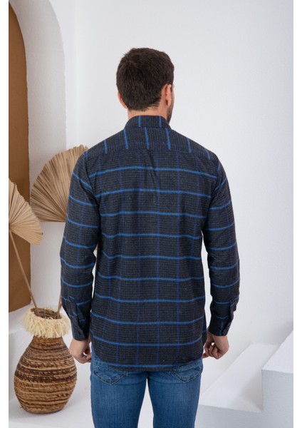 Erkek Siyah Kışlık Kareli Cepli Klasik Kesim Yaka Düğmeli Uzun Kollu Gömlek modelleri