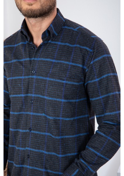 Erkek Siyah Kışlık Kareli Cepli Klasik Kesim Yaka Düğmeli Uzun Kollu Gömlek fırsatları