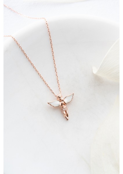 925 Ayar Gümüş Beyaz Mineli Kanatlı Peri Kolye fiyatları