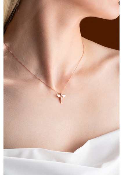 925 Ayar Gümüş Beyaz Mineli Kanatlı Peri Kolye fırsatları