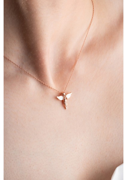 925 Ayar Gümüş Beyaz Mineli Kanatlı Peri Kolye indirimleri