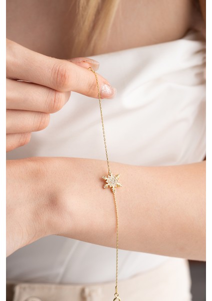 925 Ayar Gümüş Gold Altıgen Tasarım Kartanesi Model Bileklik