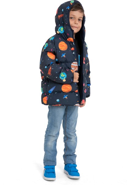 Erkek Çocuk İçi Polarlı Kapüşonlu Roket Desenli Kışlık Şişme Mont & Kaban & Parka fiyatları
