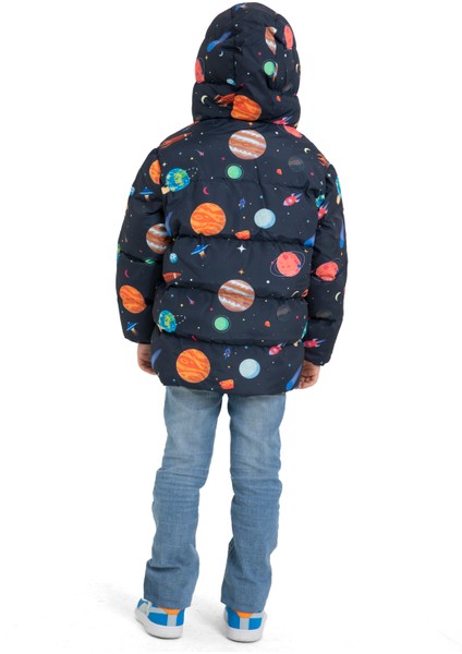 Erkek Çocuk İçi Polarlı Kapüşonlu Roket Desenli Kışlık Şişme Mont & Kaban & Parka fırsatları