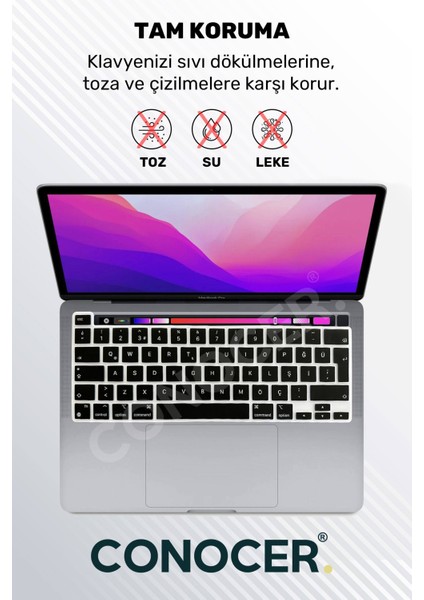 Macbook Pro M2 13INC Uyumlu Klavye Koruyucu A2289 2251 A2338 A2141 Türkçe Baskı