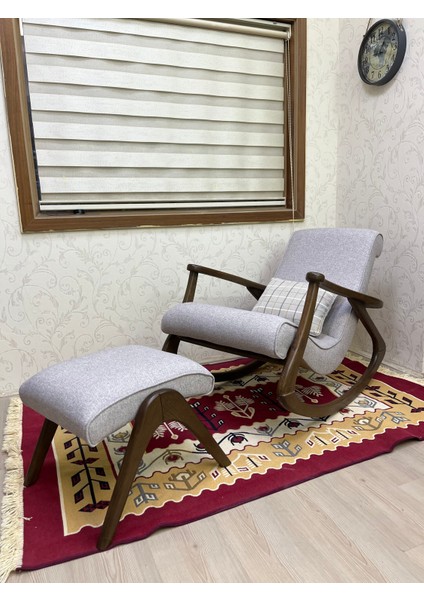 Ekol Ceviz Taş Gri Ahşap Sallanan Sandalye Dinlenme Emzirme Baba Tv Okuma Uzanma Koltuğu Berjer