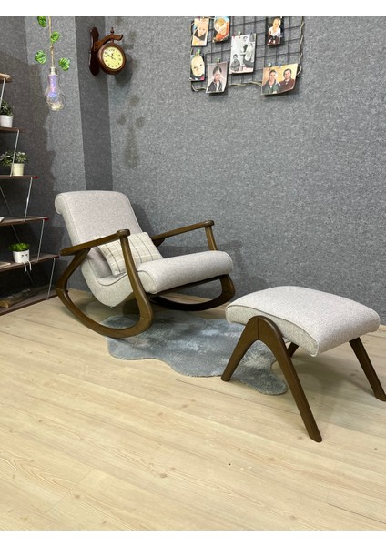 Ekol Ceviz Taş Gri Ahşap Sallanan Sandalye Dinlenme Emzirme Baba Tv Okuma Uzanma Koltuğu Berjer fırsatları