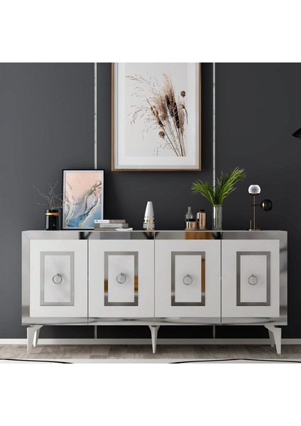 Karya Tv Ünitesi ve Konsol 2'li Salon Takımı Beyaz Gümüş modelleri