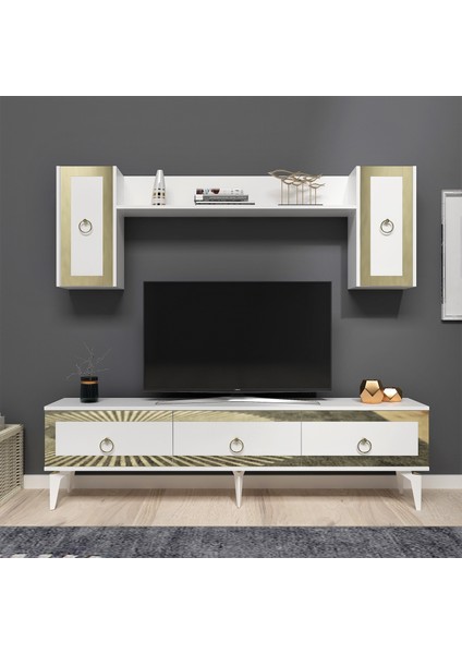 Ponny Tv Ünitesi ve Konsol 2'li Salon Takımı Beyaz Altın fiyatları