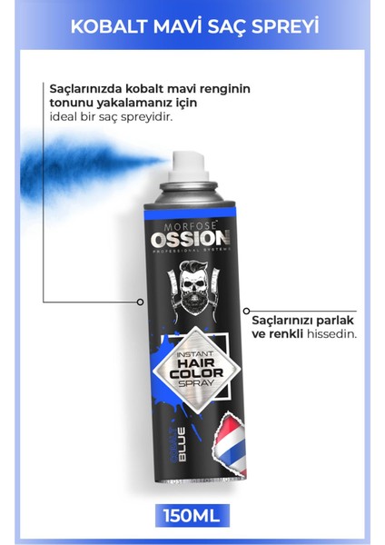 Ossion Premium Barber Line Mavi Renkli Saç Spreyi 150 ml