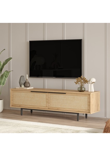 Robin Home Lidya Tv Ünitesi Sehpası Metal Ayaklı Uv Baskı 160CM Sepet-Jüt