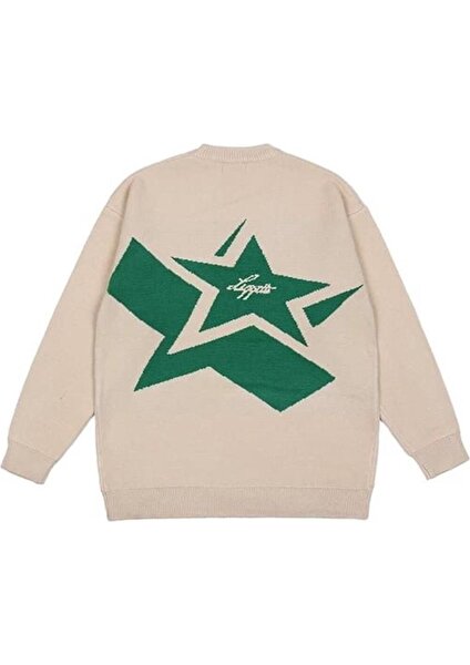 Daily Fashion Day Light  Y2K Vintage Harajuku Star Capitol Ön Arka Baskılı Unisex Oversize Ecru Kazak