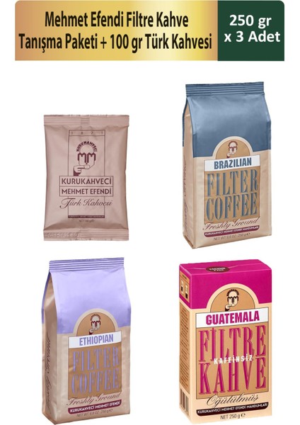 Mehmet Efendi Filtre Kahve Tanışma Paketi 250 gr x 3 Adet + 100 gr Türk Kahvesi