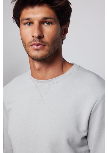 Pamuk Bisiklet Yaka Basıc Taş Rengi Unisex Sweatshirt