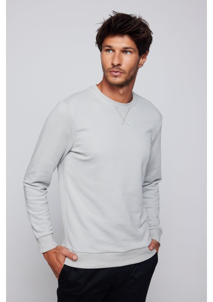 Pamuk Bisiklet Yaka Basıc Taş Rengi Unisex Sweatshirt fiyatları