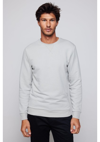 Pamuk Bisiklet Yaka Basıc Taş Rengi Unisex Sweatshirt modelleri