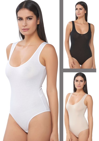 Kadın Kalın Askılı Çıtçıtlı Body 3'lü
