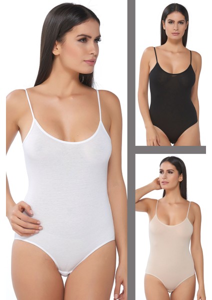 Kadın Ince Askılı Çıtçıtlı Body 3'lü