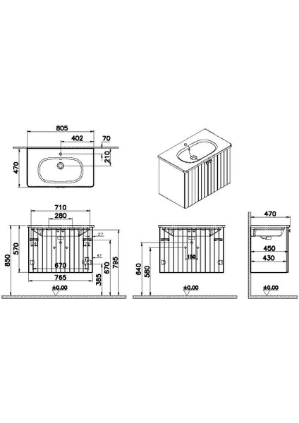Root Groove Kapaklı Lavabo Dolabı 80 cm Mat Gri 69291 fırsatları