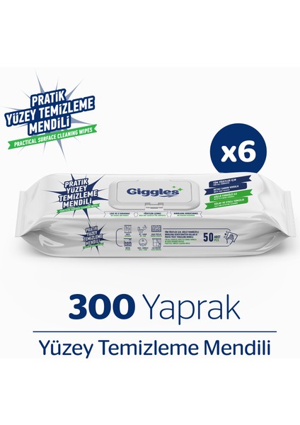 Pratik Yüzey Temizleme Mendili 6 Paket 300 Adet