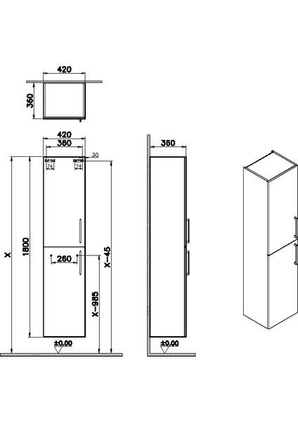 Vitra Root Flat Boy Dolabı 40 cm Mat Fırtına Gri 68003