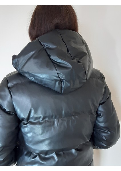 Kadın Kapüşonlu Suni Deri Trend Mont indirimleri