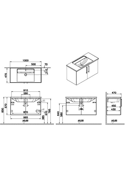 Root Flat Kapaklı Lavabo Dolabı 100 cm Mat Fırtına Gri 68167