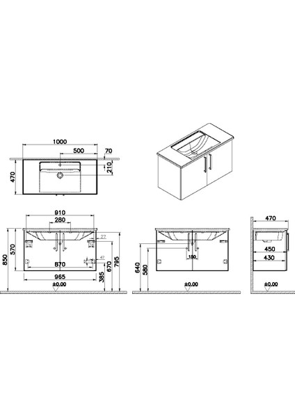 Root Flat Kapaklı Lavabo Dolabı 100 cm Mat Fırtına Gri 68167