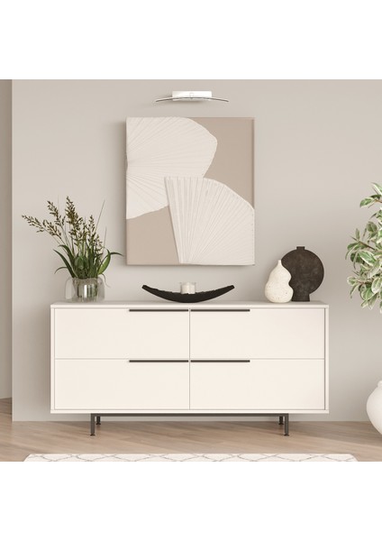 Lidya Konsol 4 Kapaklı Metal Ayaklı 160CM Beyaz