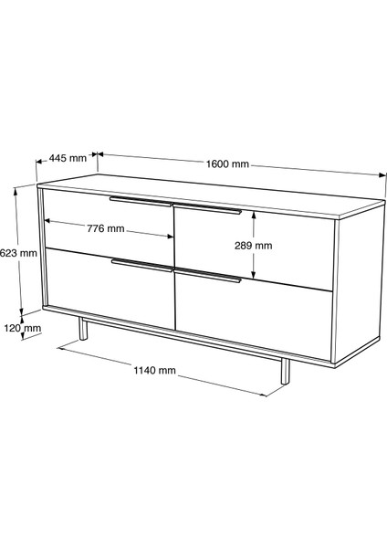 Lidya Konsol 4 Kapaklı Metal Ayaklı 160CM Beyaz indirimleri