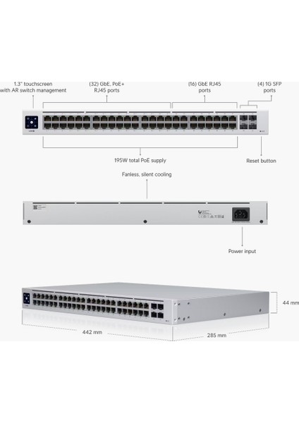 Usw-48-Poe | 48 Port Gigabit , 4*1g Sfp , 195W Poe Güç , Yönetilebilir , Sessiz , Switch