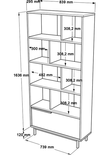 Robin Home Lidya Kitaplık Raf Metal Ayaklı 176CM Kapaklı Beyaz