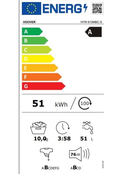 H7W 610MBC-S 10 kg 1600 Devir Wi-Fi + Bluetooth Bağlantılı Çamaşır Makinesi