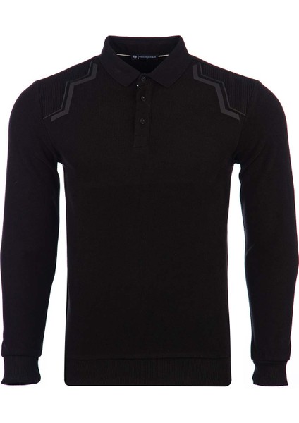 Büyük Beden Regular Fit Polo Yaka Baskılı Sweatshirt-KS1709