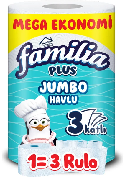 Plus Jumbo Kağıt Havlu 15'li Dev Rulo (1=3 , 45 Rulo)