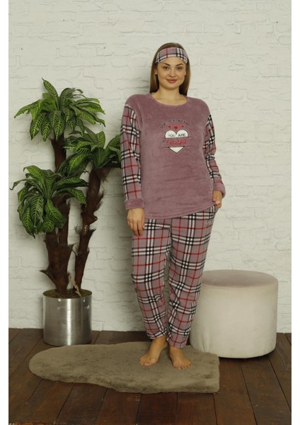 Kadın Büyük Beden Ekose Desen Polar Pijama Takımı 2171