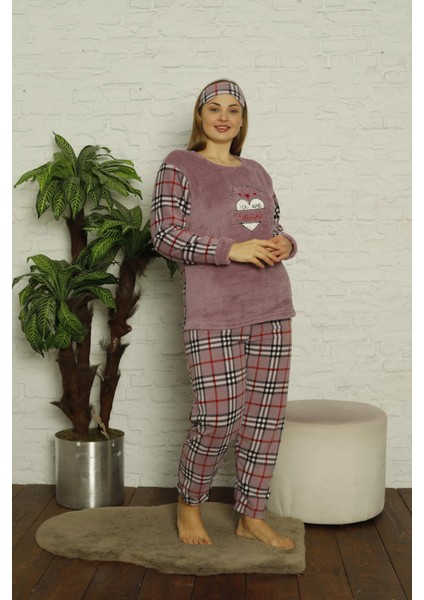 Kadın Büyük Beden Ekose Desen Polar Pijama Takımı 2171 modelleri