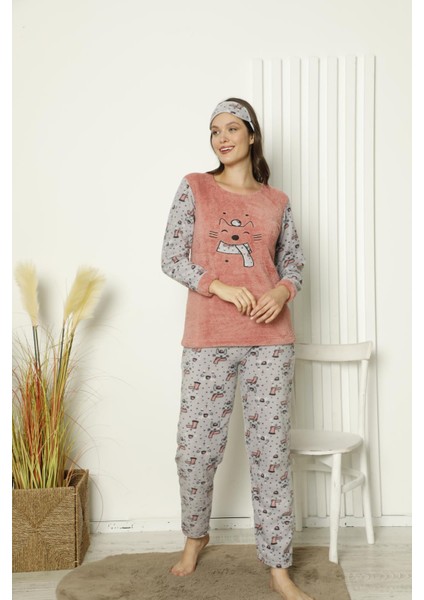 Kadın Cepli Kışlık Polar Pijama Takımı 2158