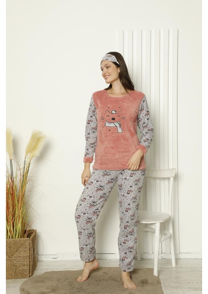 Kadın Cepli Kışlık Polar Pijama Takımı 2158