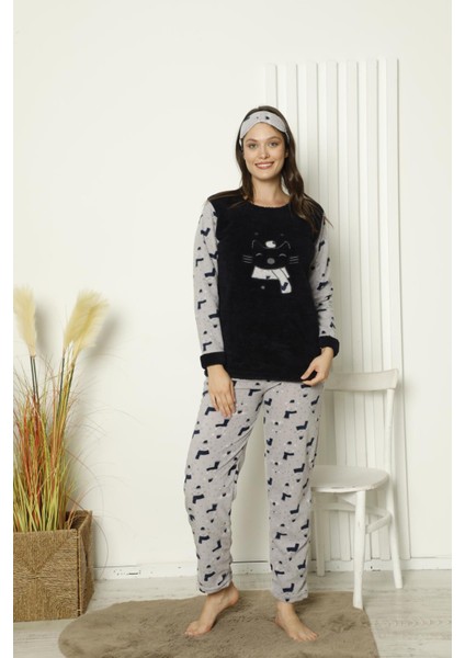 Kadın Cepli Kışlık Polar Pijama Takımı 2158