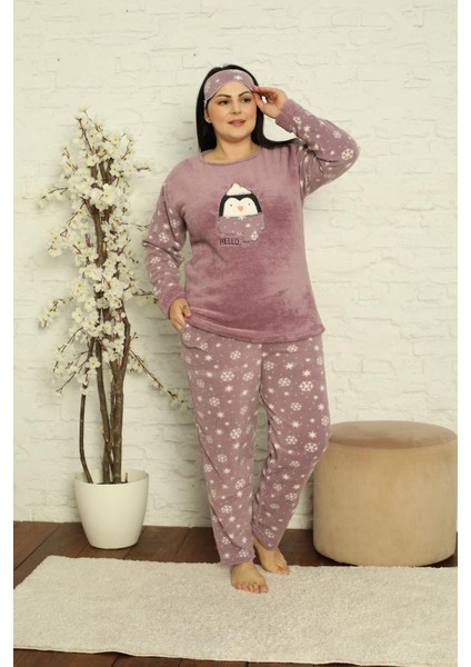 Kadın Büyük Beden Yılbaşı Temalı Polar Pijama Takımı 2169