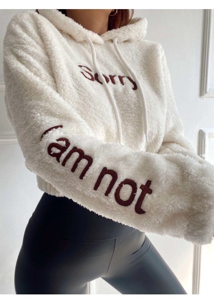 Kadın Beyaz Sorry Baskılı Beli Lastikli Rahat Peluş Sweatshirt HZL23W-BD1553981 fiyatları