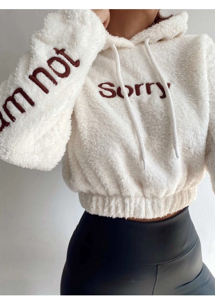 Kadın Beyaz Sorry Baskılı Beli Lastikli Rahat Peluş Sweatshirt HZL23W-BD1553981 fırsatları