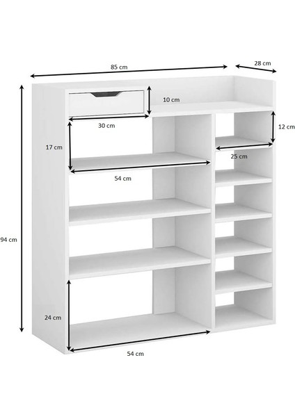 Aden Home Ayakkabılık, 10 Raflı Ayakkabı Dolabı, Vestiyer Ayakkabılık, Dekoratif Beyaz Ayakkabılık, %100 Mdf