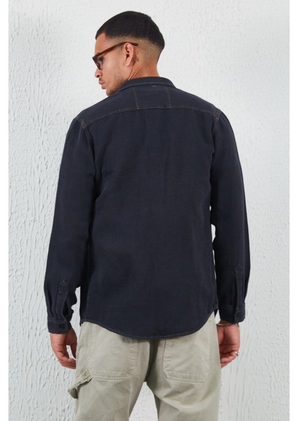 Çift Cep Kapaklı Denim Gömlek Siyah indirimleri