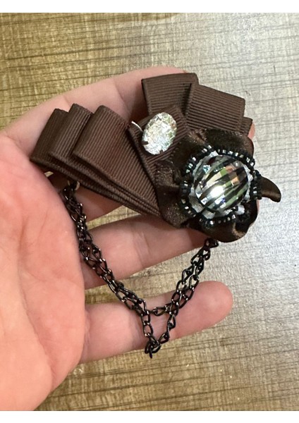 6x8 cm Taşlı Zincirli Yaka Iğnesi Broş Türban Iğnesi